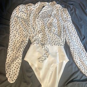 Vintage body suit, low cut long sleeve